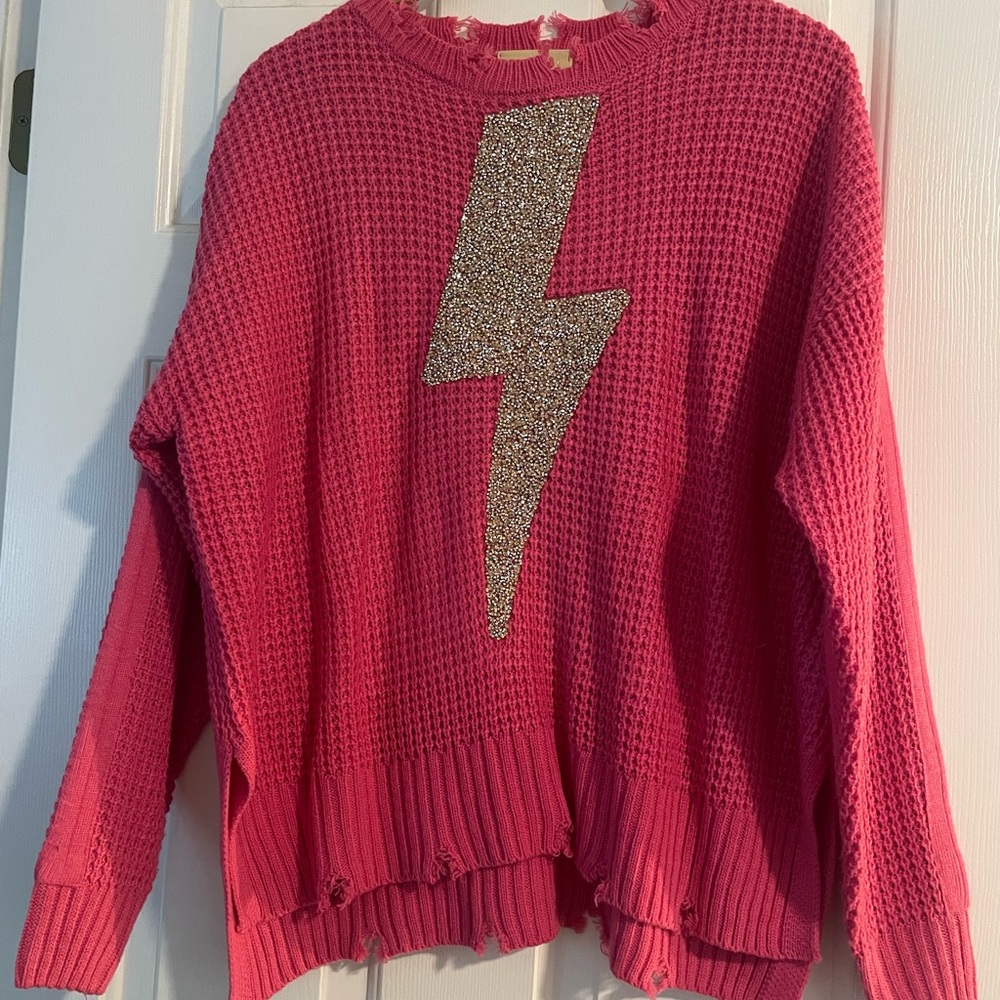 Judith March Pink Lightning Bolt Sweater